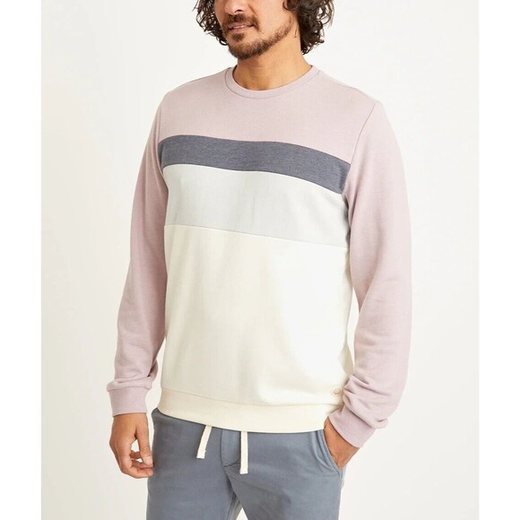 MARINE LAYER Jordan Crew Sweatshirt M Elderberry Antique White Colorblock NWT B1 - Picture 1 of 5